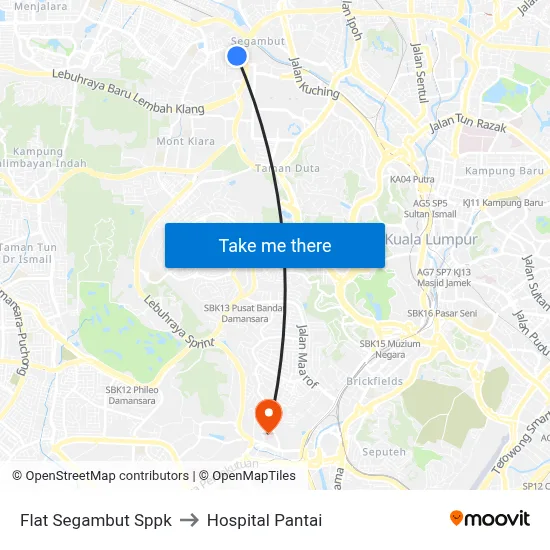 Flat Segambut Sppk to Hospital Pantai map