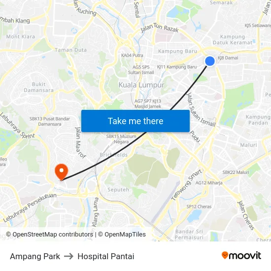 Ampang Park to Hospital Pantai map