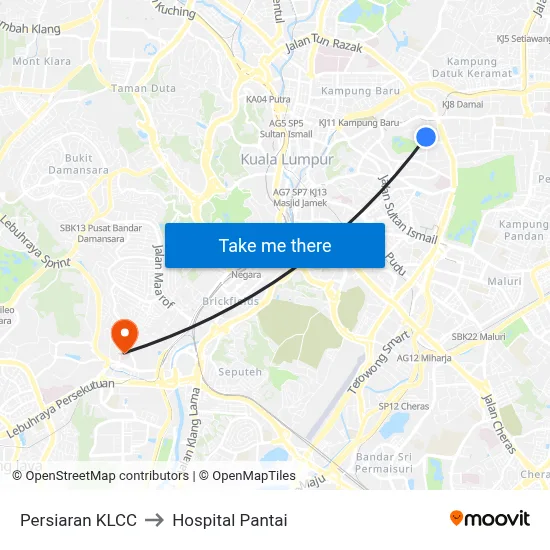 Persiaran KLCC to Hospital Pantai map