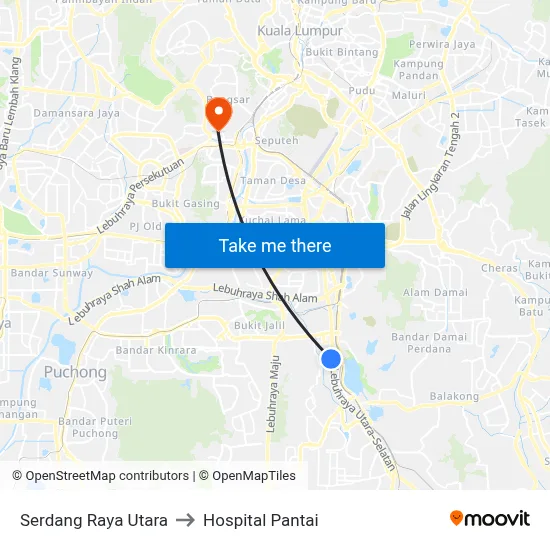 Serdang Raya Utara to Hospital Pantai map