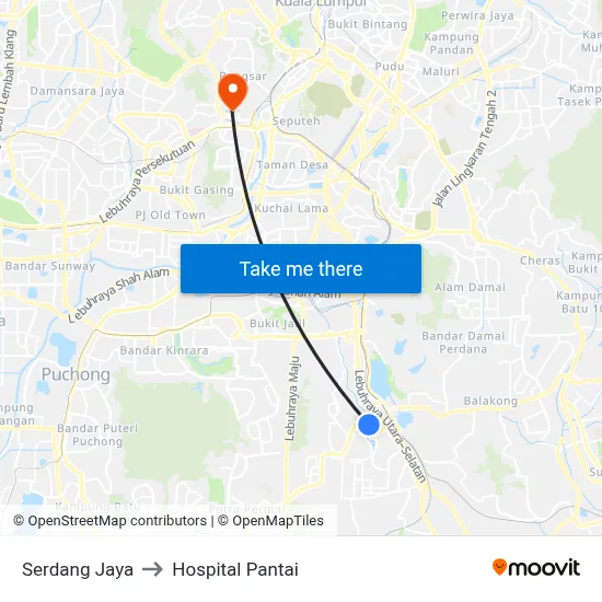 Serdang Jaya to Hospital Pantai map