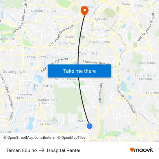 Taman Equine to Hospital Pantai map