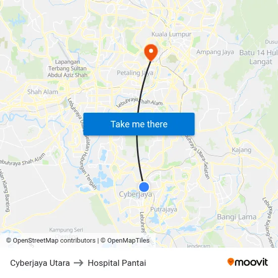 Cyberjaya Utara to Hospital Pantai map