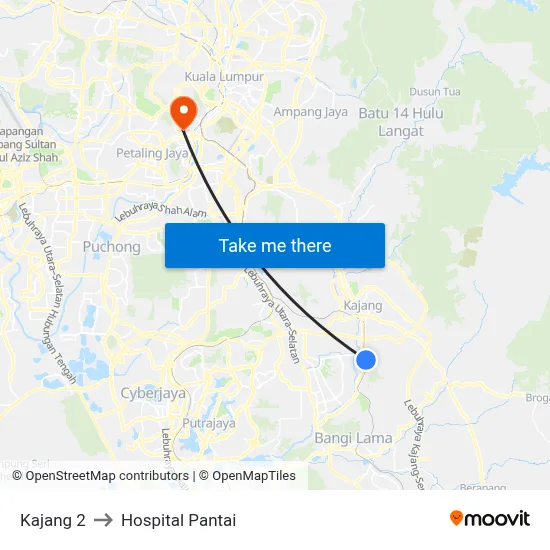 Kajang 2 to Hospital Pantai map