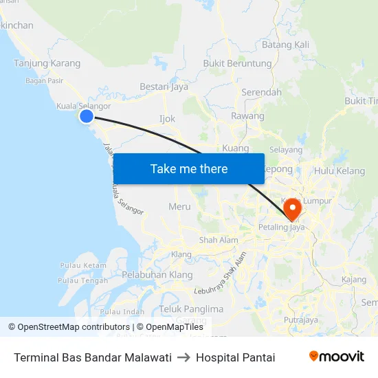 Terminal Bas Bandar Malawati to Hospital Pantai map
