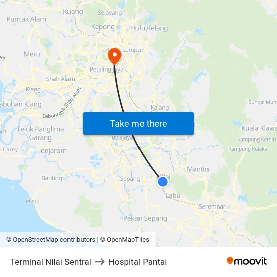 Terminal Nilai Sentral to Hospital Pantai map
