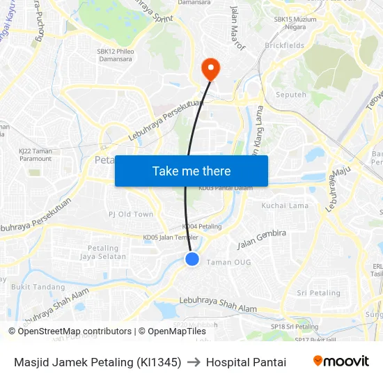 Masjid Jamek Petaling (Kl1345) to Hospital Pantai map