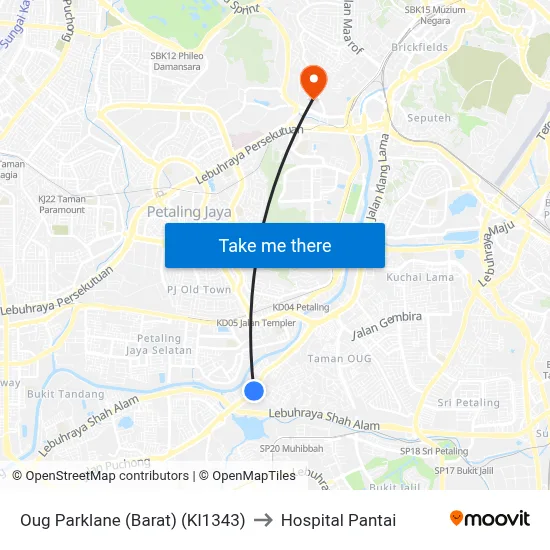 Oug Parklane (Barat) (Kl1343) to Hospital Pantai map