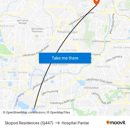 Skypod Residences (Sj447) to Hospital Pantai map