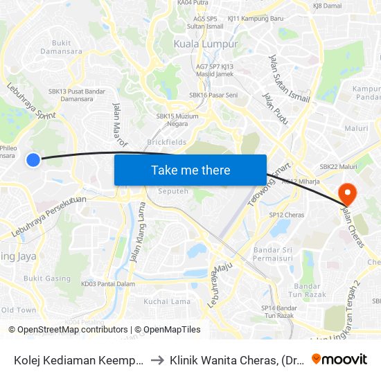 Kolej Kediaman Keempat, Universiti Malaya (Kl2348) to Klinik Wanita Cheras, (Dr.Lai & Dr.Eee) Taman Pertama. map