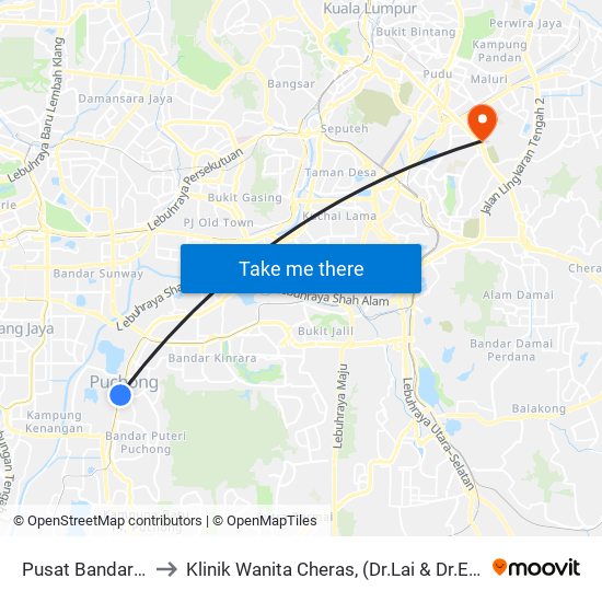 Pusat Bandar Puchong to Klinik Wanita Cheras, (Dr.Lai & Dr.Eee) Taman Pertama. map