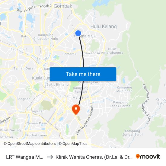 LRT Wangsa Maju (Kl2097) to Klinik Wanita Cheras, (Dr.Lai & Dr.Eee) Taman Pertama. map