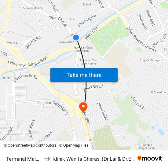 Terminal Maluri (Kl869) to Klinik Wanita Cheras, (Dr.Lai & Dr.Eee) Taman Pertama. map