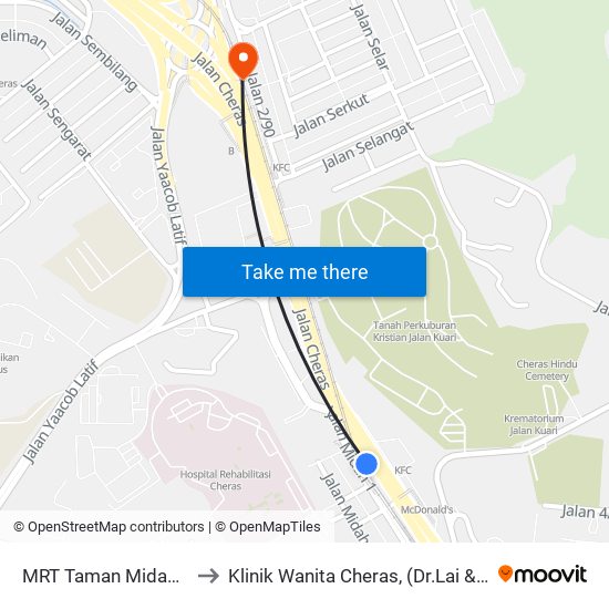 MRT Taman Midah, Pintu A (Kl799) to Klinik Wanita Cheras, (Dr.Lai & Dr.Eee) Taman Pertama. map