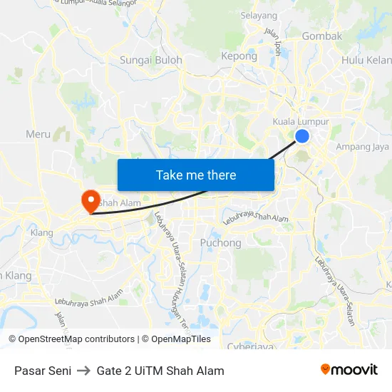 Pasar Seni to Gate 2 UiTM Shah Alam map