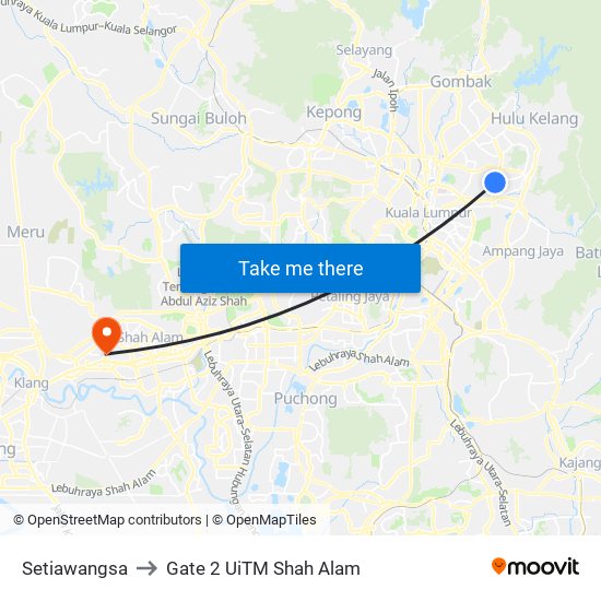 Setiawangsa to Gate 2 UiTM Shah Alam map