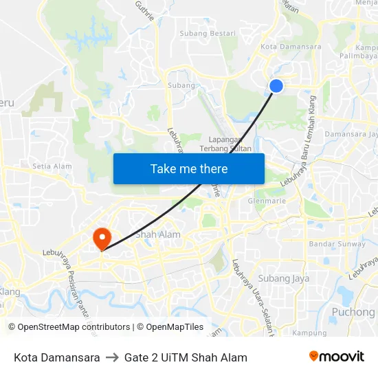 Kota Damansara to Gate 2 UiTM Shah Alam map