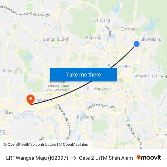 LRT Wangsa Maju (Kl2097) to Gate 2 UiTM Shah Alam map