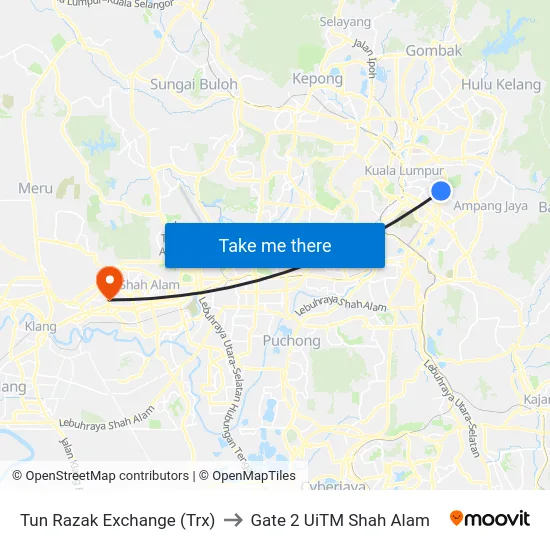 Tun Razak Exchange (Trx) to Gate 2 UiTM Shah Alam map