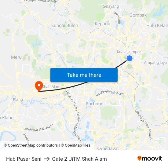 Hab Pasar Seni to Gate 2 UiTM Shah Alam map