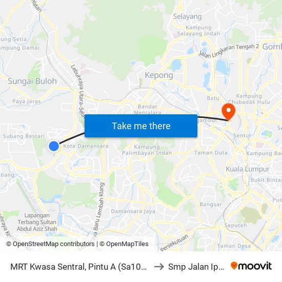 MRT Kwasa Sentral, Pintu A (Sa1020) to Smp Jalan Ipoh map