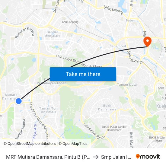 MRT Mutiara Damansara, Pintu B (Pj809) to Smp Jalan Ipoh map