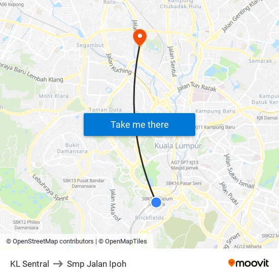 KL Sentral to Smp Jalan Ipoh map