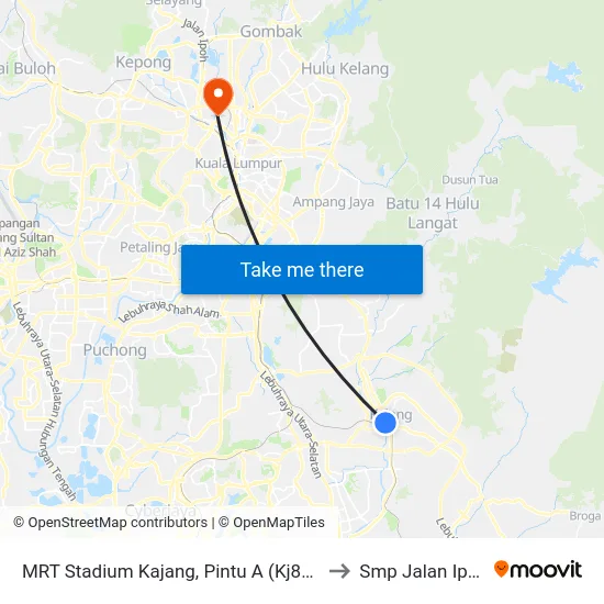 MRT Stadium Kajang, Pintu A (Kj822) to Smp Jalan Ipoh map