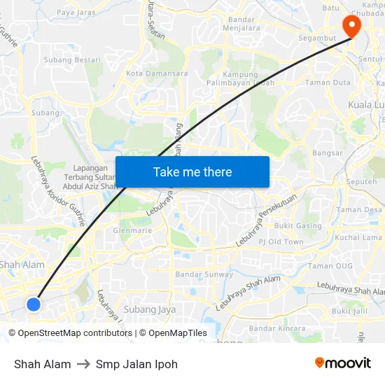 Shah Alam to Smp Jalan Ipoh map