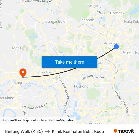 Bintang Walk (Kl85) to Klinik Kesihatan Bukit Kuda map