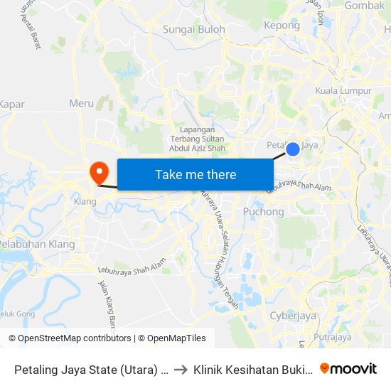 Petaling Jaya State (Utara) (Pj433) to Klinik Kesihatan Bukit Kuda map
