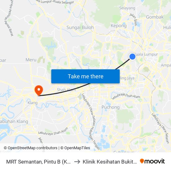 MRT Semantan, Pintu B (Kl1174) to Klinik Kesihatan Bukit Kuda map