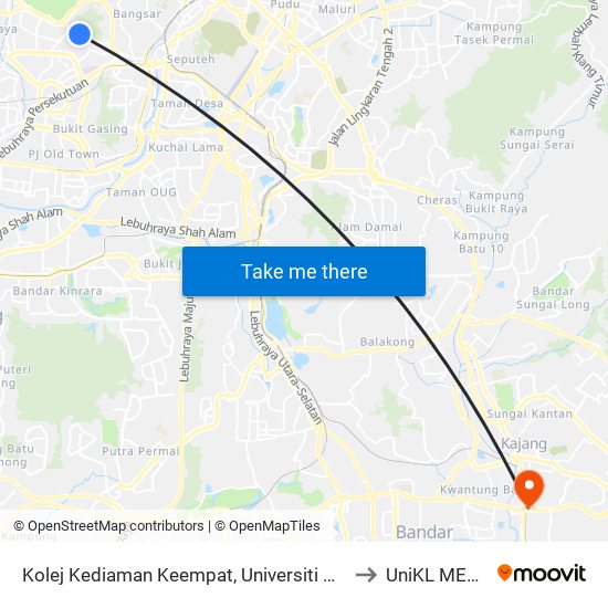 Kolej Kediaman Keempat, Universiti Malaya (Kl2348) to UniKL MESTECH map