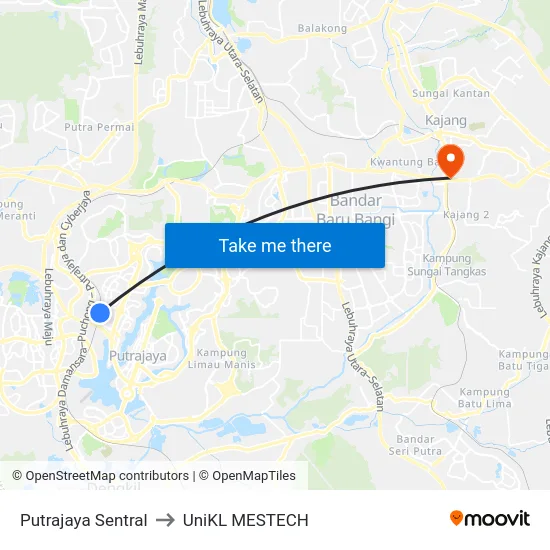 Putrajaya Sentral to UniKL MESTECH map