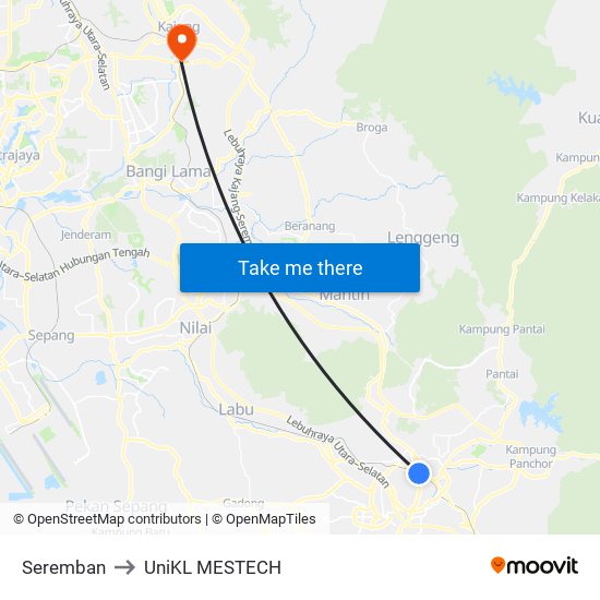 Seremban to UniKL MESTECH map