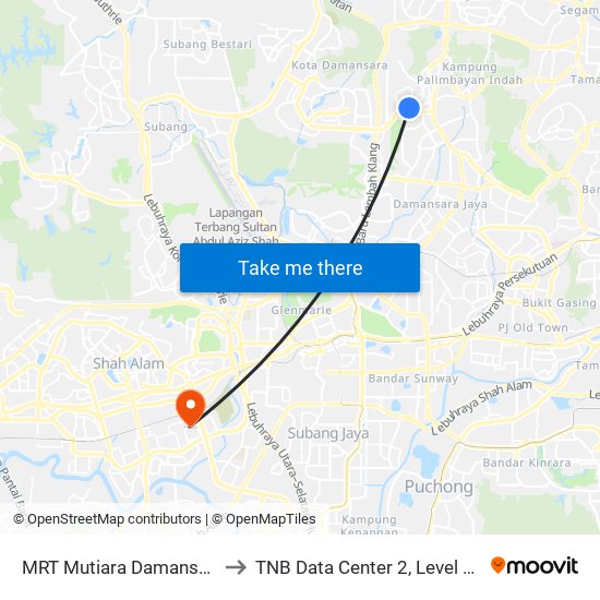 MRT Mutiara Damansara, Pintu C (Pj814) to TNB Data Center 2, Level 5, CoIT, UNITEN Bangi. map