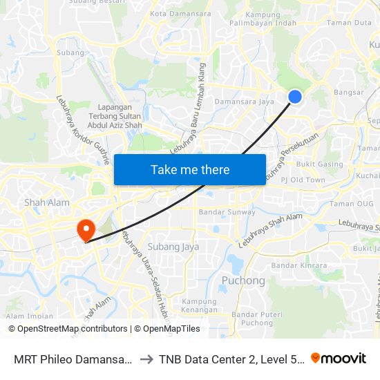MRT Phileo Damansara, Pintu A (Pj823) to TNB Data Center 2, Level 5, CoIT, UNITEN Bangi. map