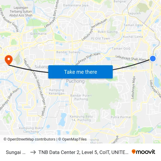 Sungai Besi to TNB Data Center 2, Level 5, CoIT, UNITEN Bangi. map