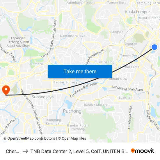 Cheras to TNB Data Center 2, Level 5, CoIT, UNITEN Bangi. map