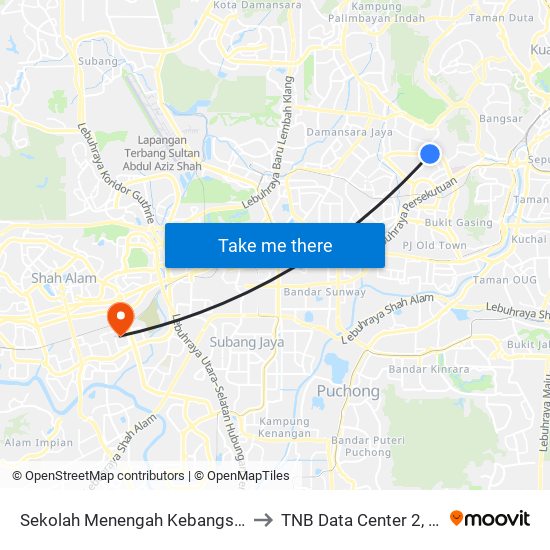 Sekolah Menengah Kebangsaan Sultan Abdul Samad (Opp) (Pj245) to TNB Data Center 2, Level 5, CoIT, UNITEN Bangi. map