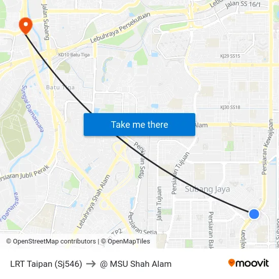 LRT Taipan (Sj546) to @ MSU Shah Alam map