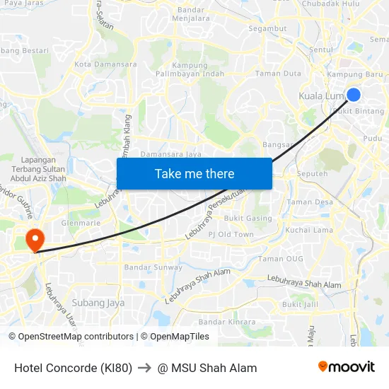Hotel Concorde (Kl80) to @ MSU Shah Alam map