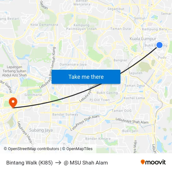 Bintang Walk (Kl85) to @ MSU Shah Alam map