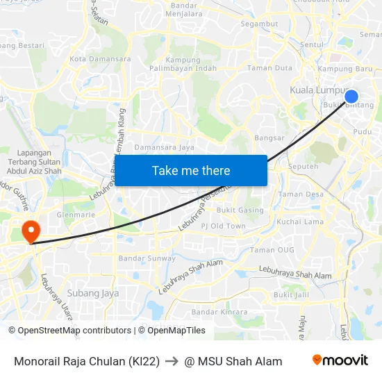 Monorail Raja Chulan (Kl22) to @ MSU Shah Alam map