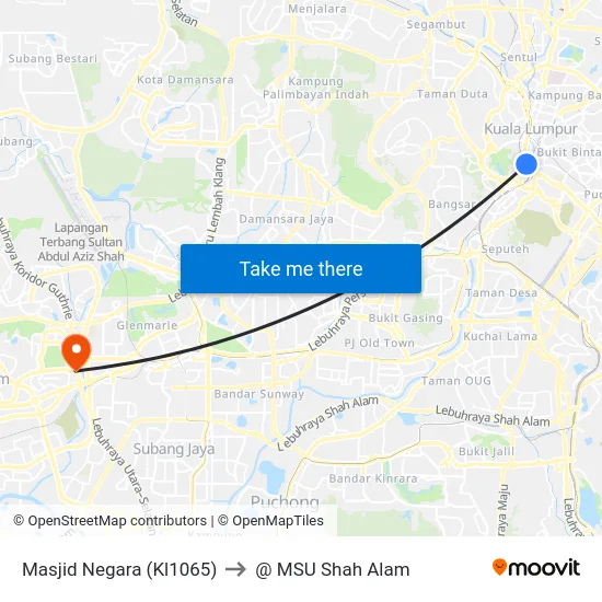 Masjid Negara (Kl1065) to @ MSU Shah Alam map