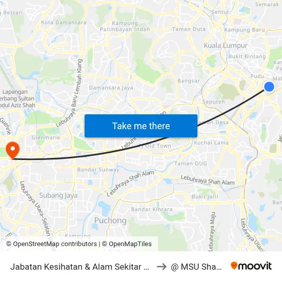 Jabatan Kesihatan & Alam Sekitar DBKL (Kl362) to @ MSU Shah Alam map