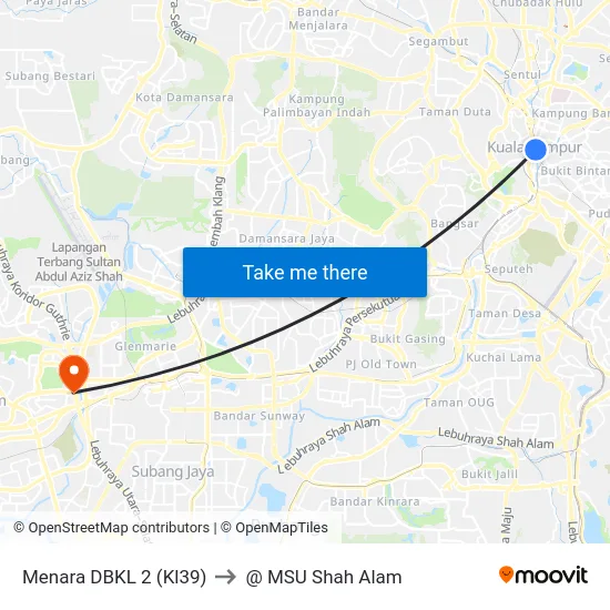 Menara DBKL 2 (Kl39) to @ MSU Shah Alam map