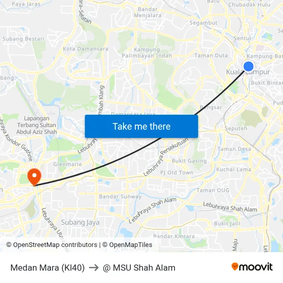 Medan Mara (Kl40) to @ MSU Shah Alam map
