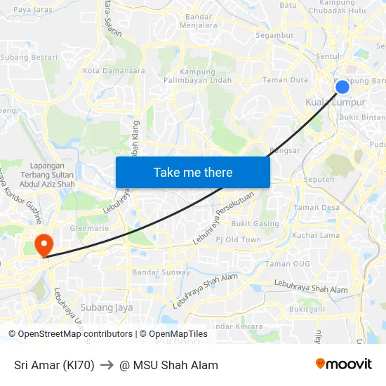 Sri Amar (Kl70) to @ MSU Shah Alam map