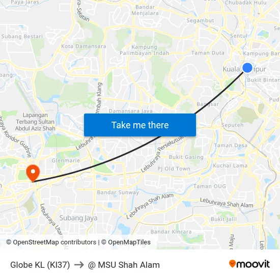 Globe KL (Kl37) to @ MSU Shah Alam map